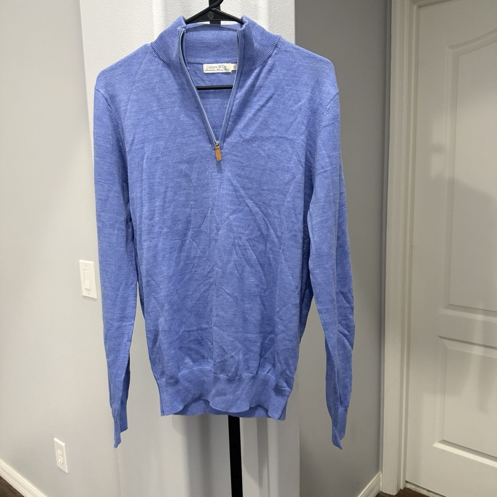 Collars & Co Quarter Zip Long Sleeve Blue Size Small Australian Merino Wool